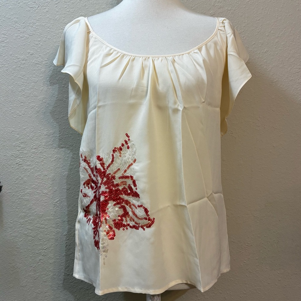 Ann Taylor Loft Kimono Top Butterfly Sleeve Embellished Sequined Tunic Blouse XS